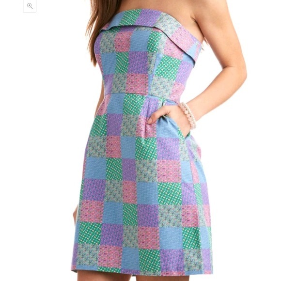 Vineyard Vines Dresses & Skirts - Vineyard‎ Vines Pastel Cotton Patchwork Strapless Mini Dress Derby Print Sz 4